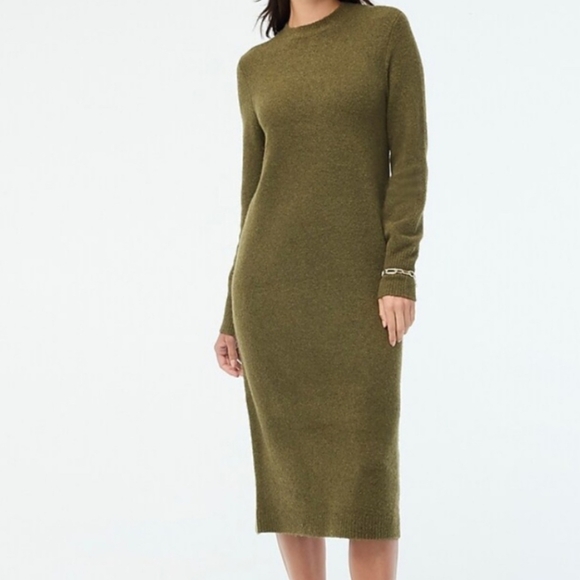 J. Crew Long Sleeve Sweater Dress Size Medium Wool Blend Olive Green Super Soft - Picture 1 of 9